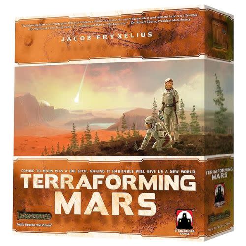 terraforming mars board game for adults with photo of astronauts on mars