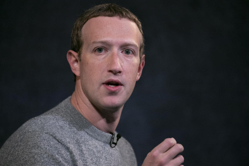 META FILE - Facebook CEO Mark Zuckerberg speaks at the Paley Center in New York, Oct. 25, 2019. Zuckerberg competed in his first Brazilian Jiu-Jitsu tournament this past weekend, taking home two medals. Zuckerberg took part in the BJJ Tour competition on Saturday, May 6, 2023 in Woodside, Calif. (AP Photo/Mark Lennihan, File)