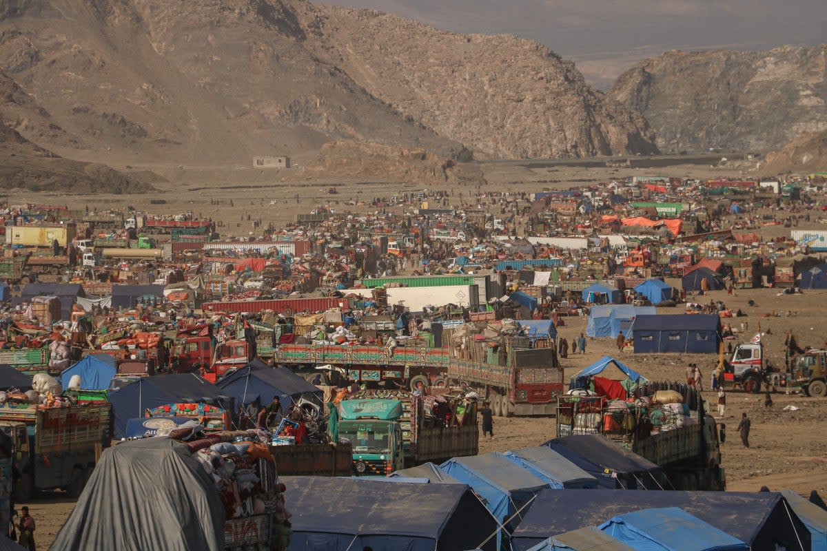 More than 165,000 Afghans have sought refuge in a makeshift camp near the Afghanistan-Pakistan Torkham border in Nangarhar province (Middle East Images/AFP via Getty)