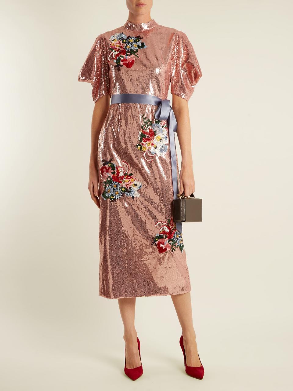 Dress: Erdem Emery floral-embroidered sequin dress