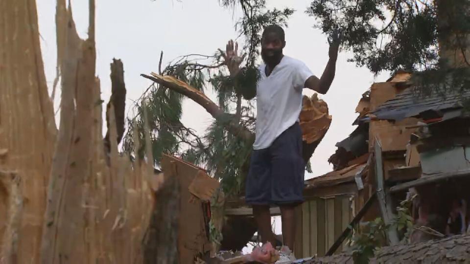 Resident James Powell shows Channel 9 the damage done to his home.