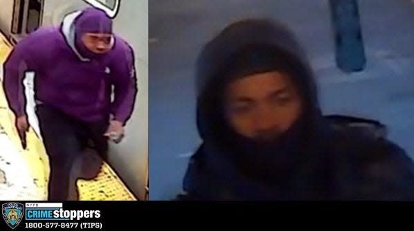 The NYPD asked for the public's help in identifying two men wanted in connection with a shooting at a Subway station in the Bronx on Feb. 12, 2024.