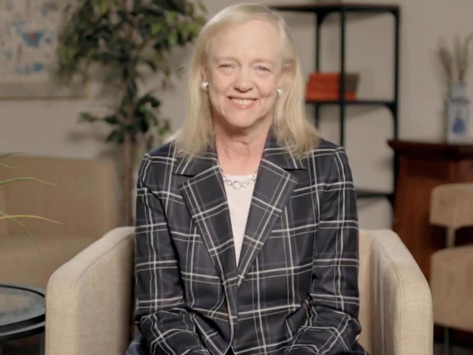 In this screenshot from the DNCC's livestream of the 2020 Democratic National Convention, CEO of Quibi Meg Whitman addresses the virtual convention on 17 August 2020: (2020 Getty Images)