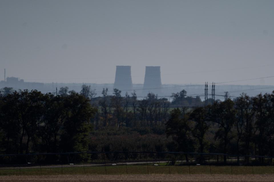 Zaporizhzhia nuclear power plant, as seen from around 15 miles away in Dnipropetrovsk (AP)