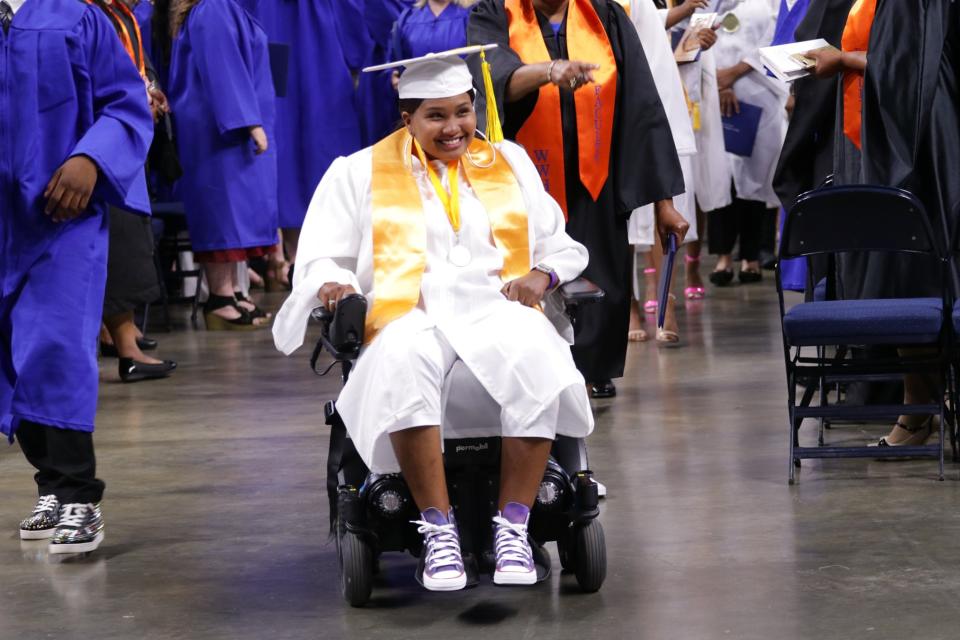 Nada Edwards beams at the Woodrow High School Graduation on June 15, 2019. (Credit: Portsmouth Public Schools)