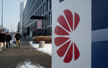 Logo of Huawei is seen on the advert in front of the local offices of Huawei in Warsaw, Poland January 11, 2019. REUTERS/Kacper Pempel
