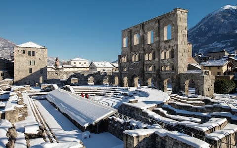 Roman amphitheatre Aosta, Italy, in snow - Credit: Valle d'Aosta/Enrico Romanzi