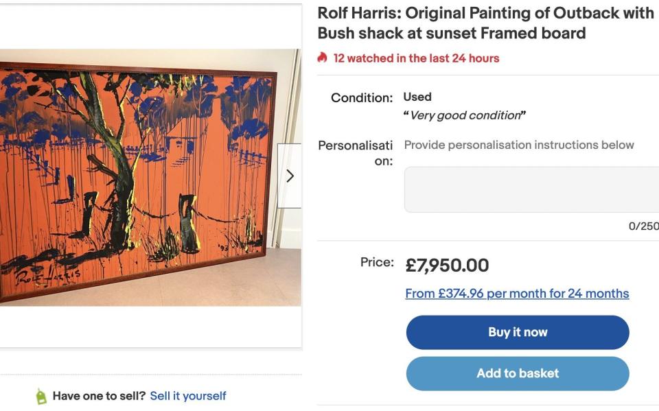 Brandverkoop: een schilderij van Rolf Harris geadverteerd op eBay