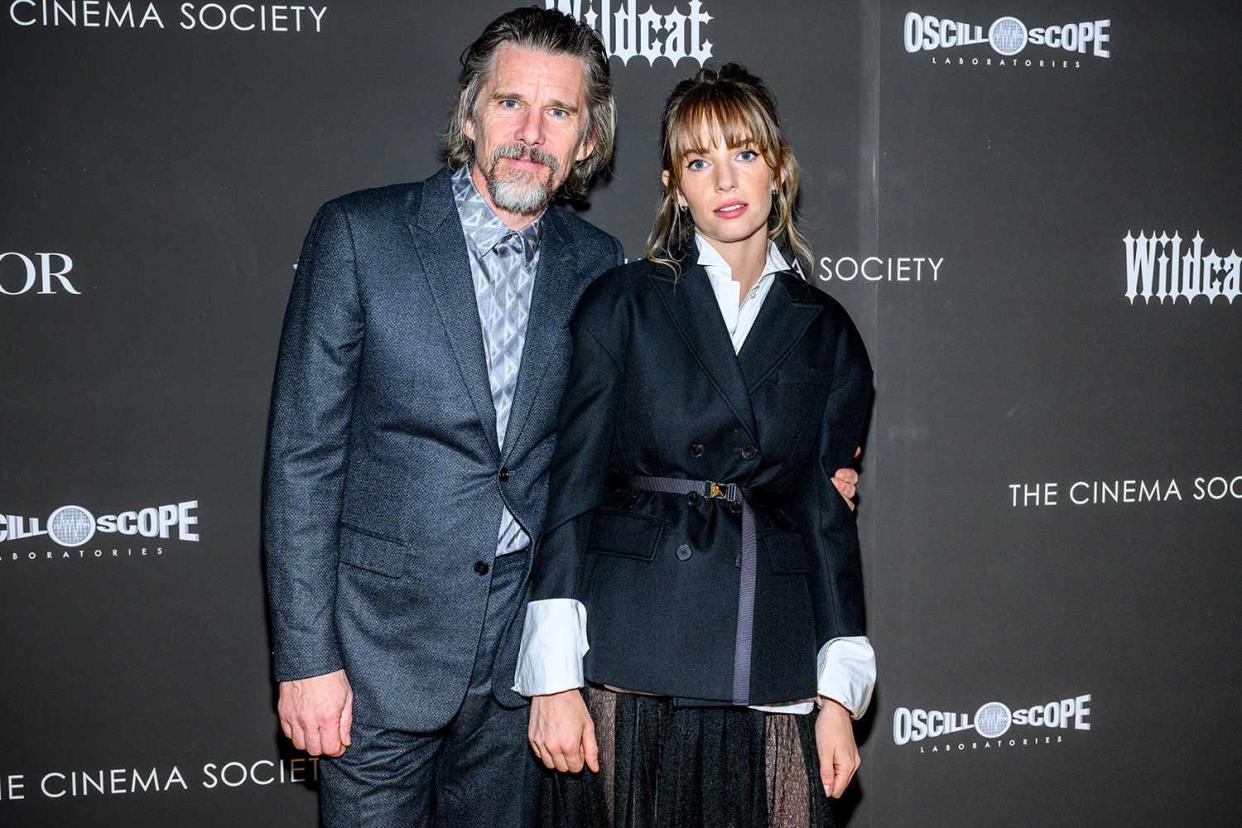 <p>Roy Rochlin/Getty Images</p> Ethan Hawke (left) and Maya Hawke attend a screening of 