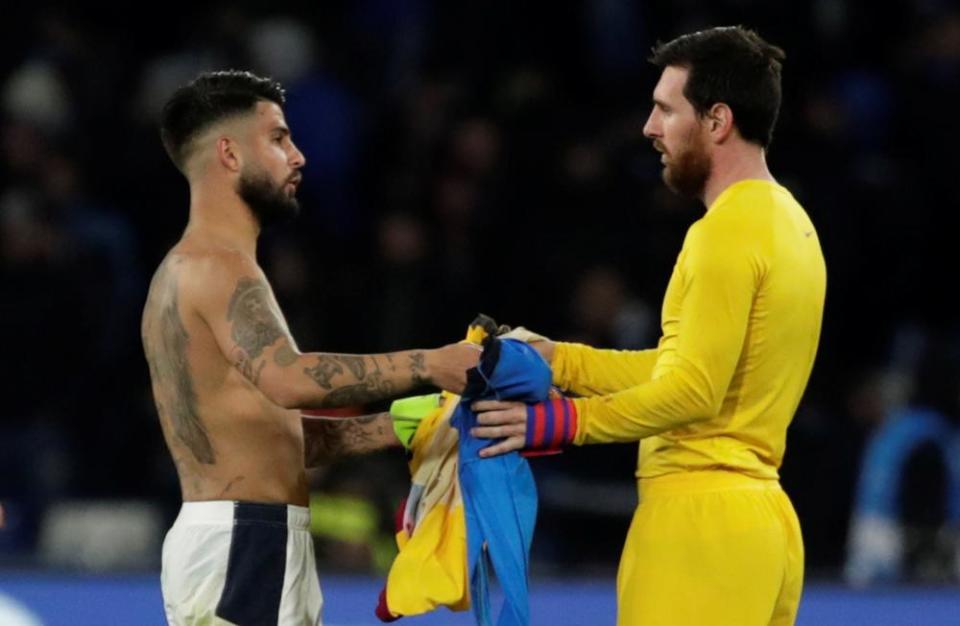 Lorenzo Insigne and Leo Messi after the match.