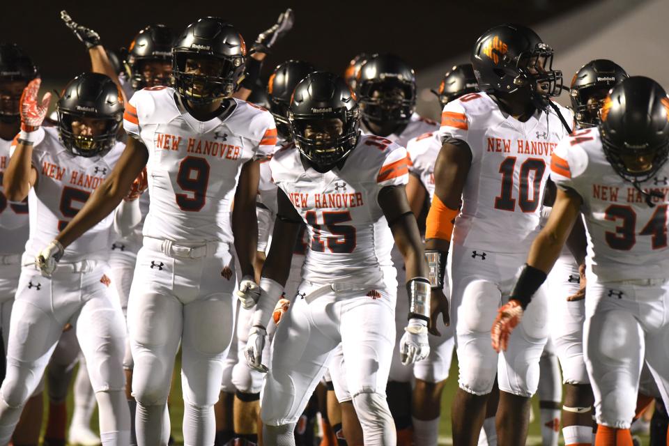 New Hanover comes out on the field as they took on Wallace-Rose Hill in the 2018 BB&T Football Jamboree. The 2021 Jamboree was canceled Tuesday due to COVID-19.