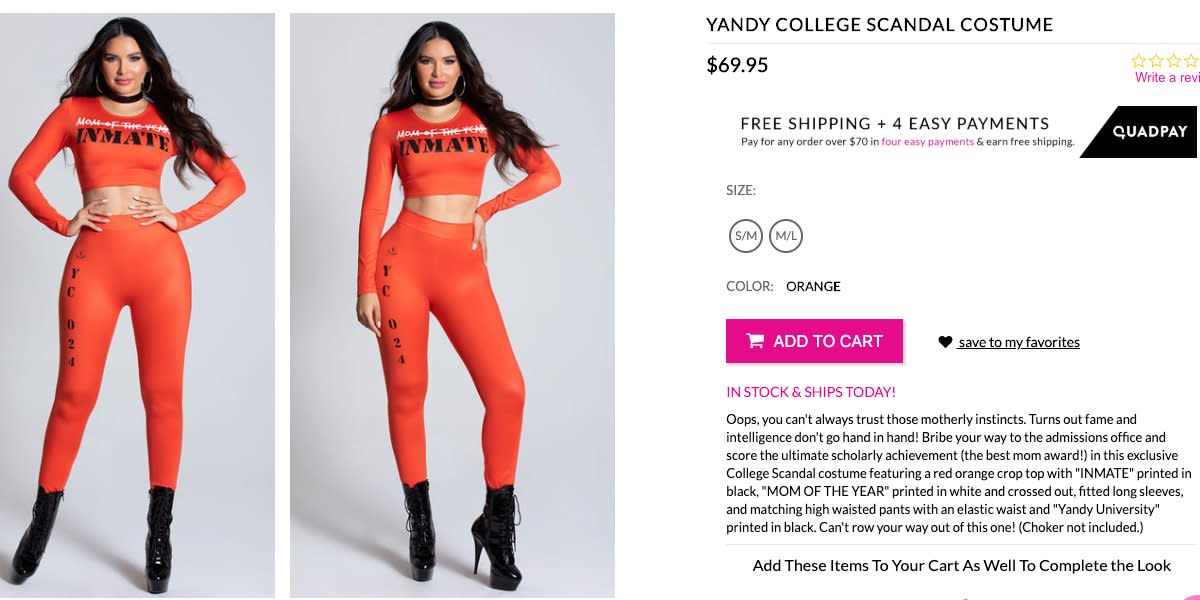 Yandy's 'Sexy College Scandal' costume