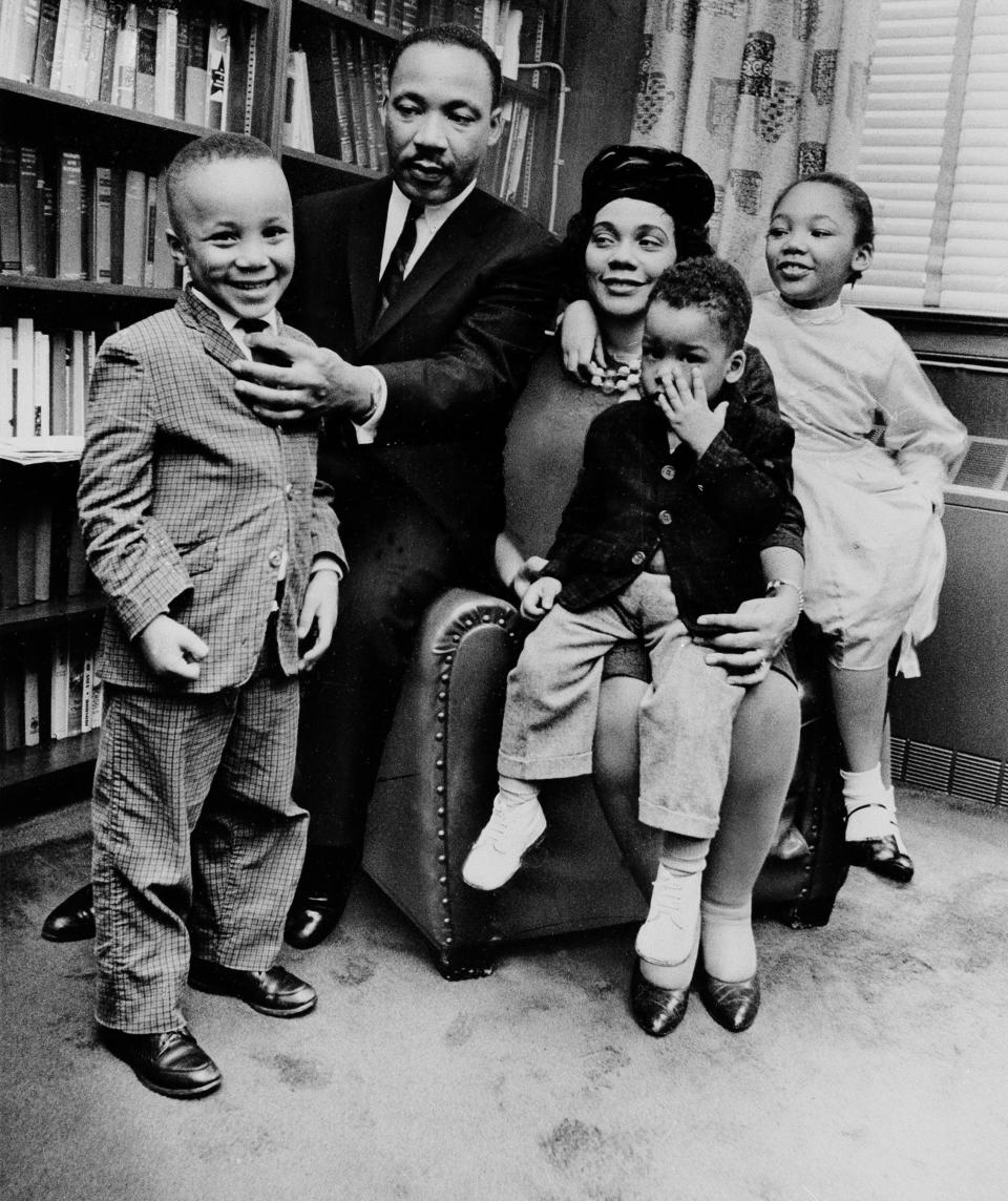 Dr. Martin Luther King Jr. and Coretta Scott King with Martin Luther King III, 5, Dexter Scott, 2, and Yolanda Denise, 7, in Atlanta on March 17, 1963.