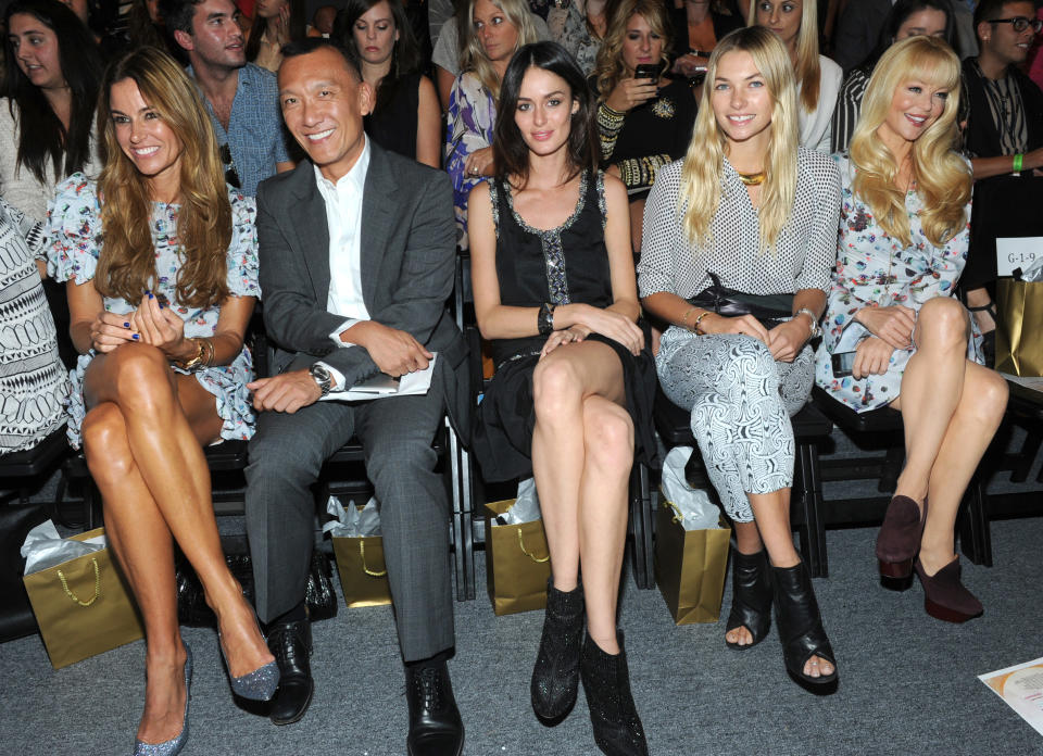 From left, Kelly Bensimon, Joe Zee, Nicole Trunfio, Jessica Hart and Charlotte Ross attend the Whitney Eve spring 2013 show, Wednesday, Sept. 12, 2012, during Fashion Week in New York. (Photo by Diane Bondareff/Invision/AP Images)