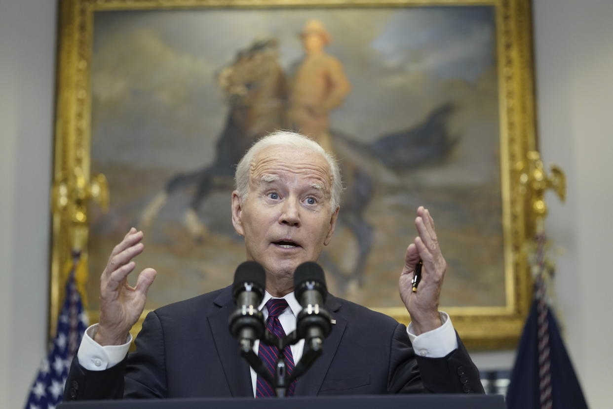 President Biden speaks to the media at the White House.