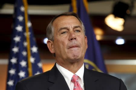 U.S. House Speaker John Boehner (R-OH) reacts during a news conference on Capitol Hill in Washington March 19, 2015. REUTERS/Yuri Gripas