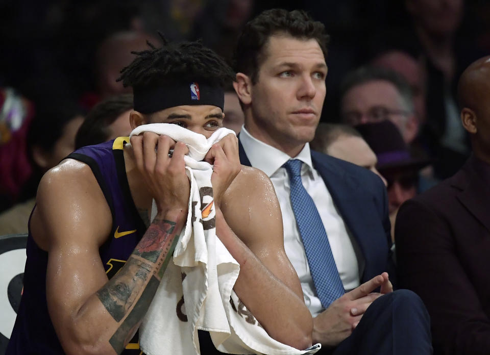 Los Angeles Lakers coach Luke Walton is mulling a starting lineup change. (AP)uke