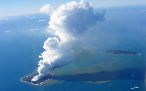 Hunga Tonga volcano erupts in 2009, before the new island pf Hunga Tonga-Hunga Haʻapai was formed in 2014 - Credit: Getty