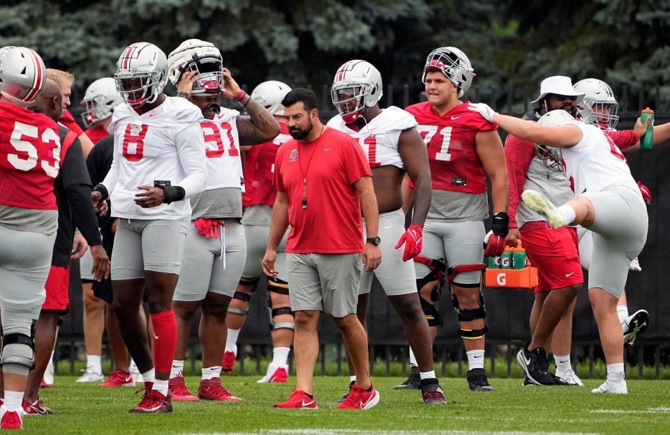 Aug 5, 2022; Columbus, OH, USA; Ohio State Buckeyes head coach Ryan Day during practice at Woody Hayes Athletic Center in Columbus, Ohio on August 5, 2022.