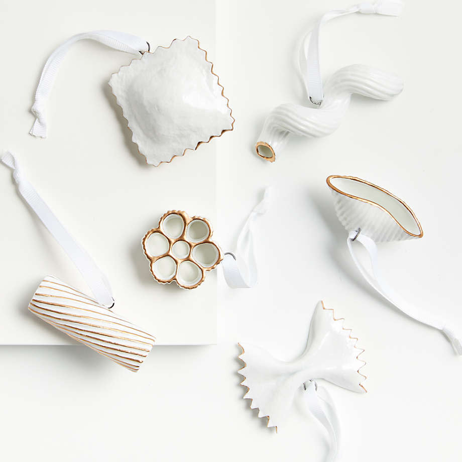 white pasta-shaped ornaments