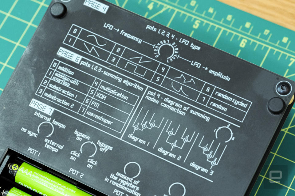 Soma Labs Rumble of Ancient Times reference charts on the back of the device.