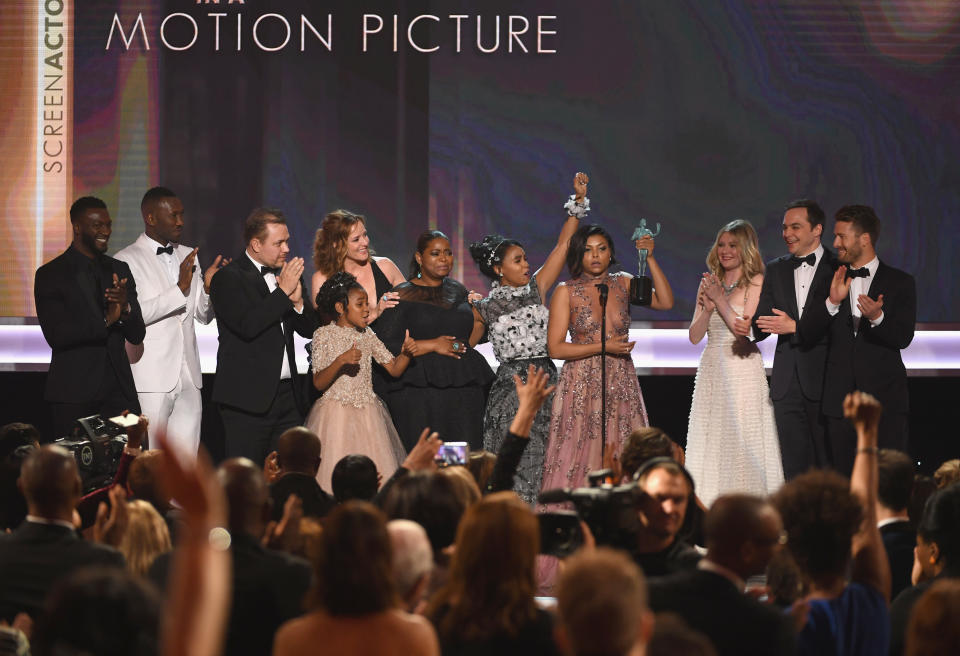 The cast of ‘Hidden Figures’ accept the Outstanding Performance by a Cast in a Motion Picture onstage at The 23rd Annual Screen Actors Guild Awards. - Credit: Photo by Kevin Winter/Getty Images