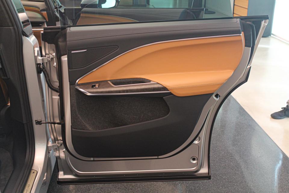 Inside of a rear Lucid Gravity SUV door.