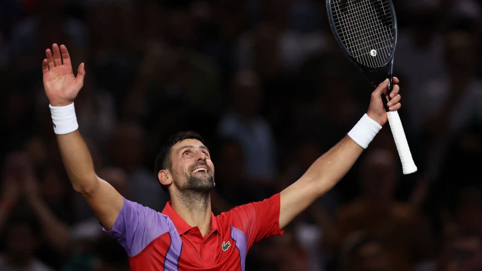 Djokovic, who hold the record for the most Masters 1000 tournament wins, celebrates after the match. - Stephanie Lecocq/Reuters