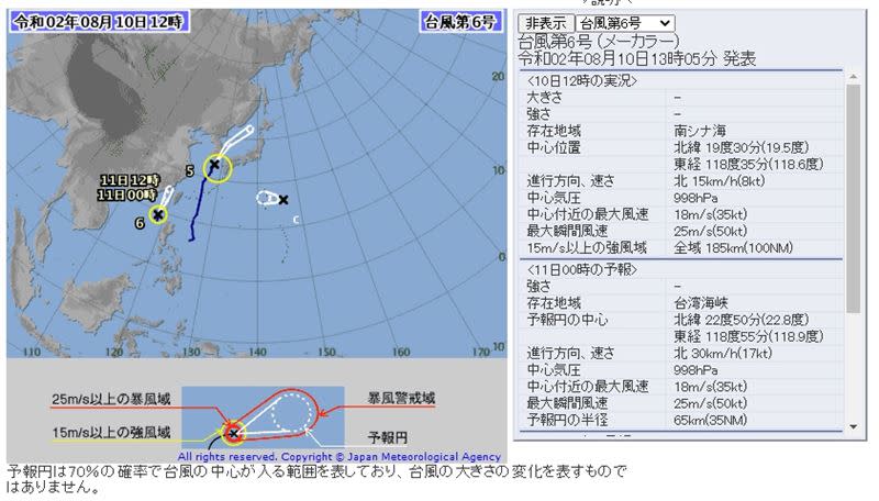 日本氣象廳將熱低壓升格為颱風，第6號颱風正式命名為米克拉。（圖／翻攝自日本氣象廳官網）