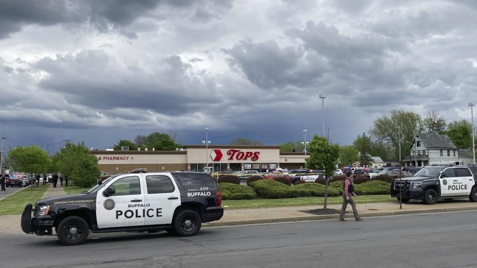 Buffalo Police respond to a shooting at Tops Friendly Market in Buffalo, N.Y., Saturday, May 14, 2022.