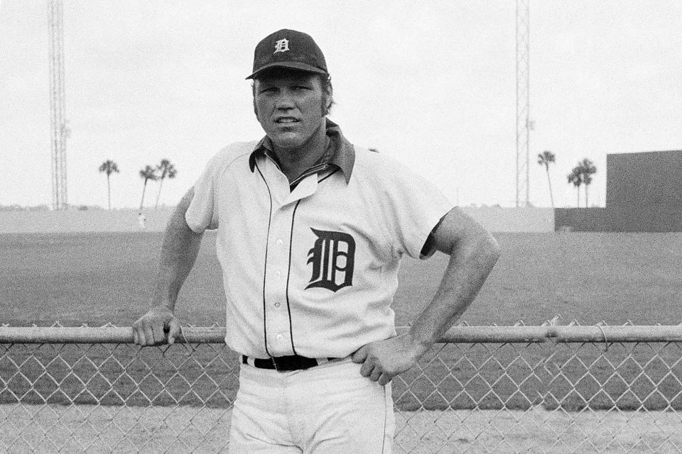 FILE - This is a 1972 file photo showing Detroitn Tigers baseball player Bill Freehan. Freehan, an 11-time All-Star catcher with the Detroit Tigers and key player on the 1968 World Series championship team, has died at age 79. “It’s with a heavy heart that all of us with the Detroit Tigers extend our condolences to the friends and family of Bill Freehan,” the team said Thursday, Aug. 19, 2021. (AP Photo/Preston Stroup, File)