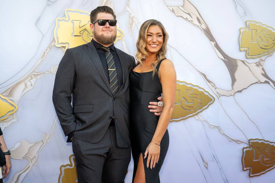 Kansas City Chiefs offensive lineman Creed Humphrey on the red carpet before the Super Bowl LVIII championship ring presentation event on Thursday, June 13, 2024, at The Nelson-Atkins Museum in Kansas City.