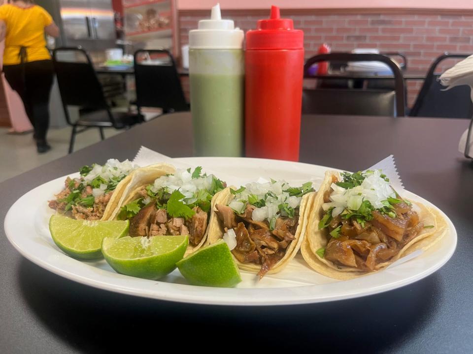 The weekend taco specials at La Morena in Bear include carnitas and little-seen meats such as obispo: a kind of sausage made in the town of Toluca near Mexico City.