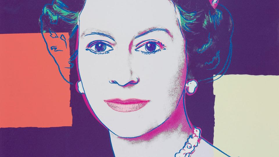 Andy Warhol’s screenprint of Queen Elizabeth II, based on a photograph taken in 1975 by Peter Grugeon for the official Silver Jubilee portraits