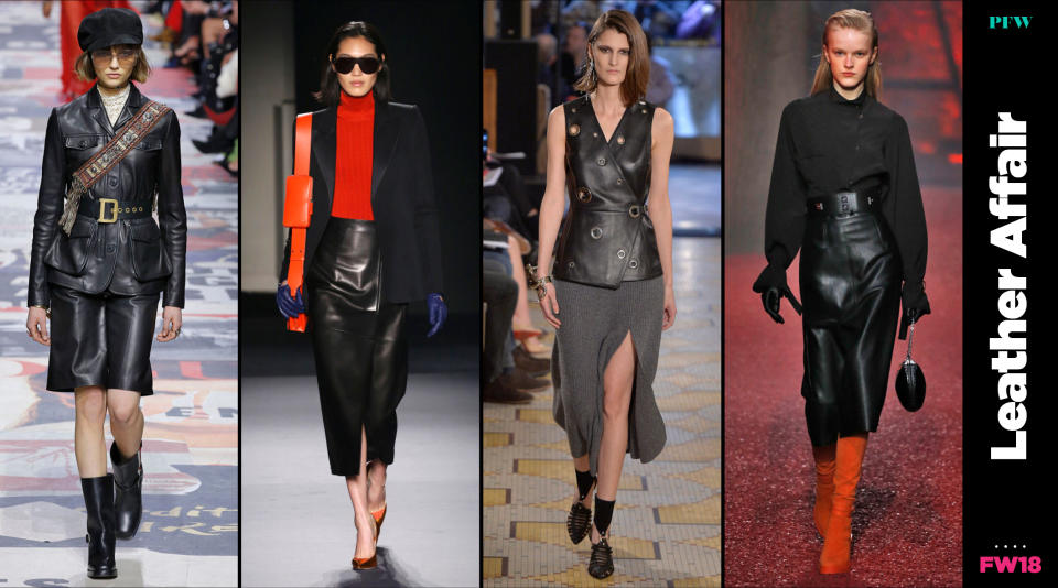 Leather is everywhere at Paris Fashion Week. (Photo: Getty, Art: Quinn Lemmers)