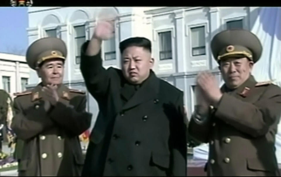 A day after South Korea conducts large-scale military drills near the island hit by the North in 2010, the North's Korean People's Army threatens to turn Seoul's presidential palace into a "sea of fire."<br><br>  <em>Caption: In this Feb. 16, 2013, image made from video, North Korean leader Kim Jong Un, center, waves as he attends a statue unveiling ceremony at Mangyongdae Revolutionary School in Pyongyang. (AP Photo/KRT via AP Video)</em>
