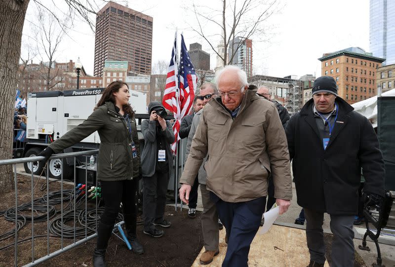 Democratic 2020 U.S. presidential candidate Senator Bernie Sanders rallies with supporters in Boston