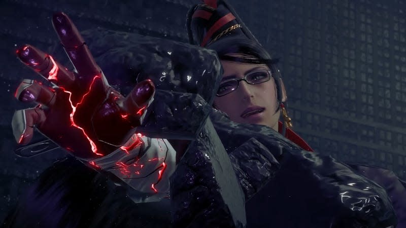 Bayonetta from Bayonetta 3, reaches out to the camera.