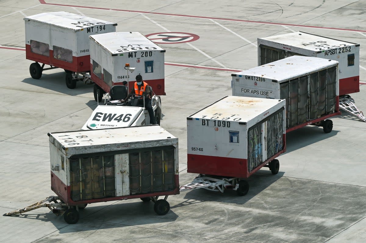 Representative image: An airport staff member tows cargo along the tarmac (AFP via Getty Images)