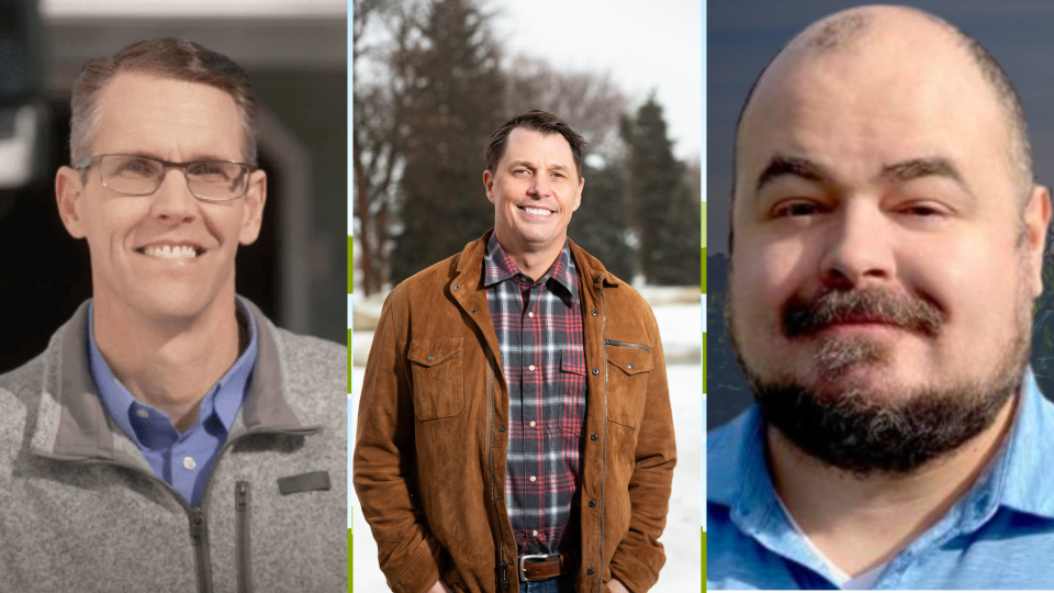 From left to right, Republicans Randy Feenstra and Kevin Virgil and Democrat Ryan Melton are running for Iowa's 4th Congressional District.