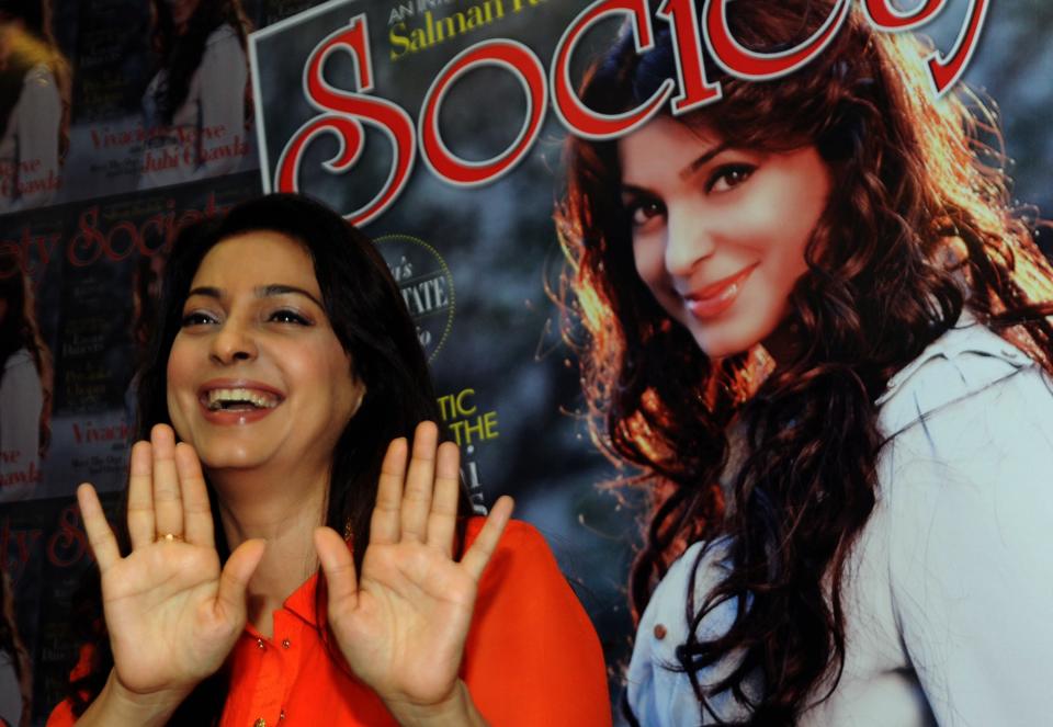 Indian Bollywood actress Juhi Chawla poses during the unveiling of the latest edition of Society magazine with her picture on the cover in Mumbai on November 5, 2015.   AFP PHOTO        (Photo credit should read STR/AFP via Getty Images)