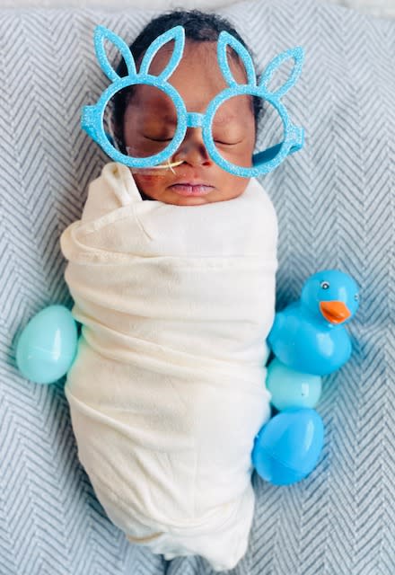 NICU babies dressed up for Easter