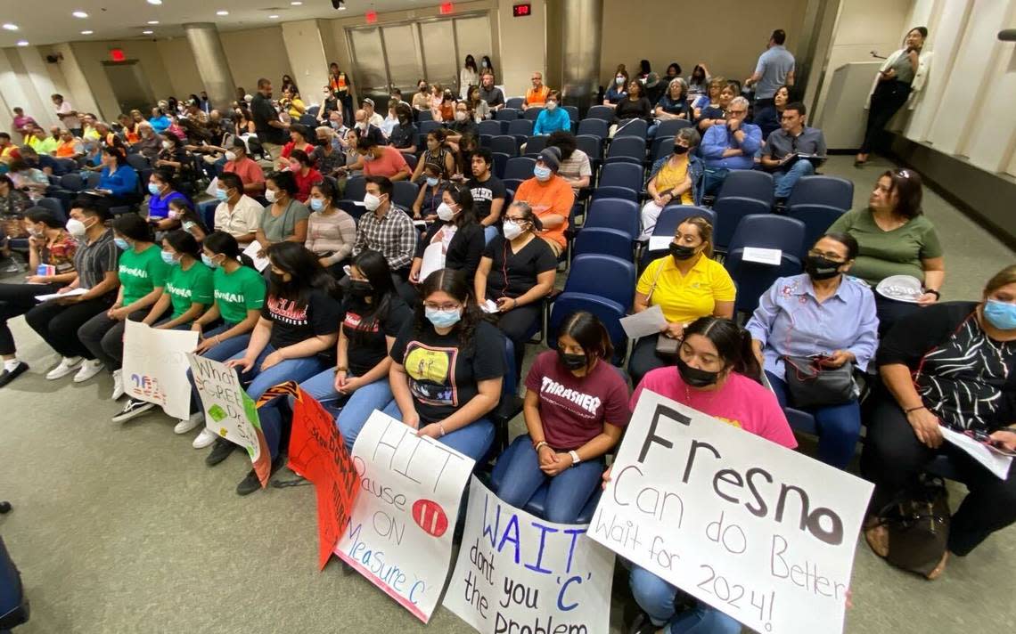 Residents wait for the Fresno Council of Governments Policy Board decision on Measure C on Thursday, July 7, 2022
