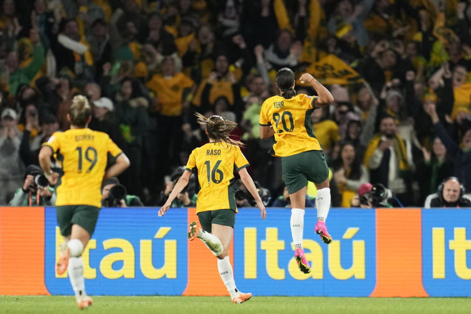 Sam Kerr (R) and the Matildas showed Australia, and the world, how far women's soccer has come. (AP Photo/Abbie Parr)