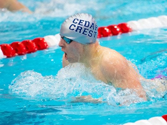 Logan Smith of Cedar Crest captured the second 100 breast stroke district title of his career on Saturday.