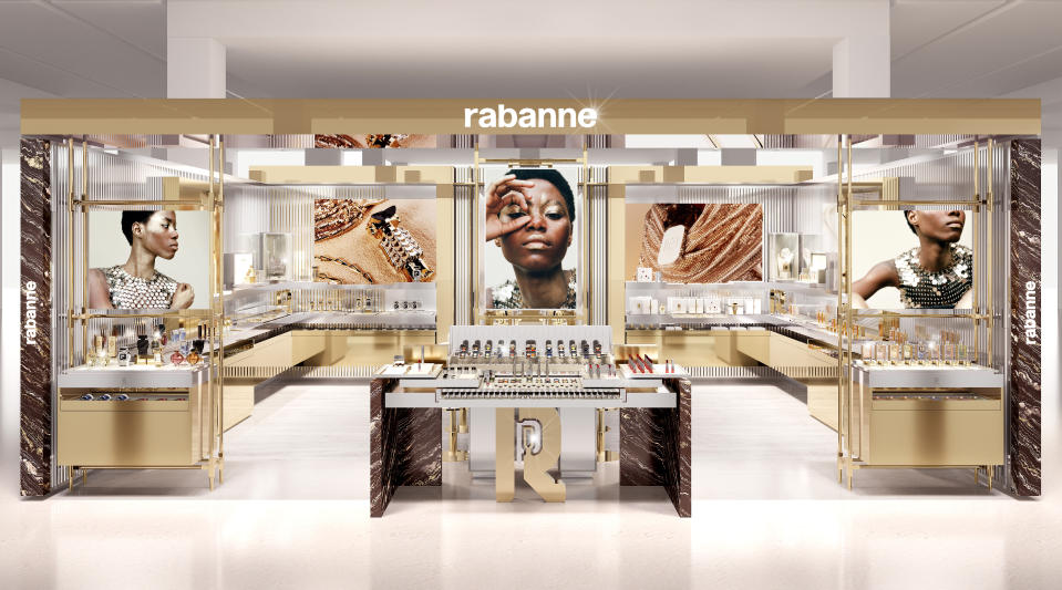 A rendering of a future Rabanne makeup stand.