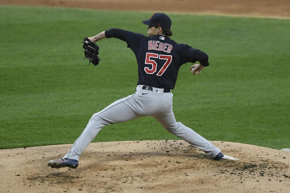 克利夫蘭印地安人王牌Shane Bieber。（AP Photo/Paul Beaty）