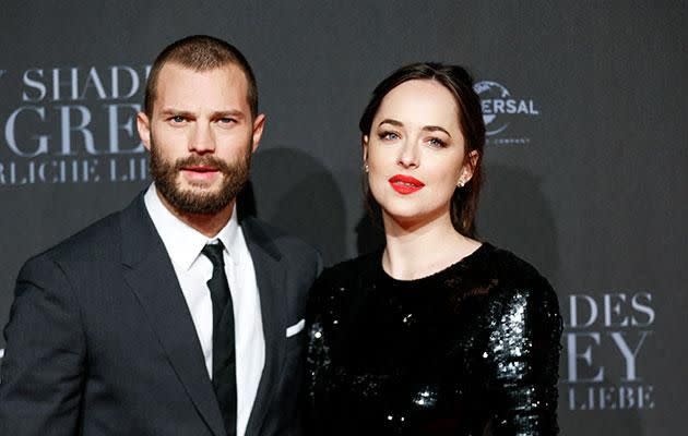 Dakota Johnson and Jamie Dornan at the European premiere. Photo: Getty