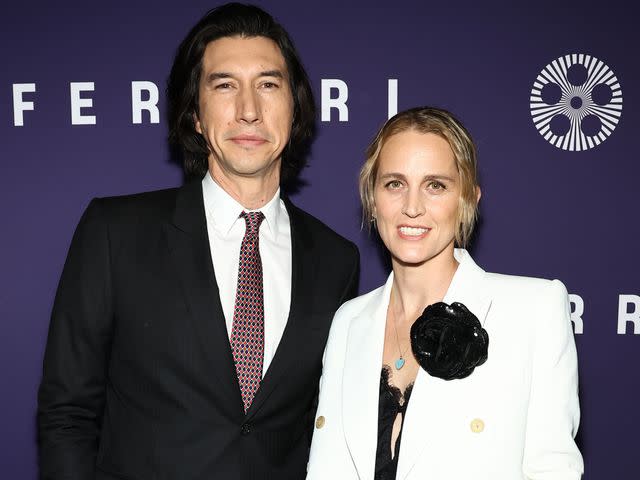 <p>Arturo Holmes/Getty</p> Adam Driver and Joanne Tucker attend the red carpet for "Ferrari" during 61st New York Film Festival on October 13, 2023.