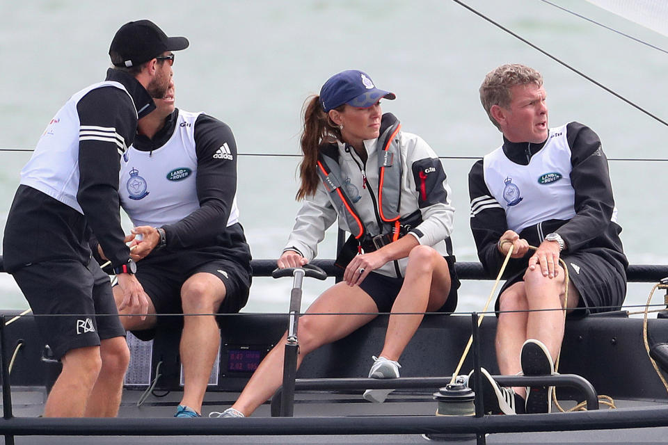 COWES, ENGLAND - AUGUST 08: Catherine, Duchess of Cambridge competing in the inaugural King’s Cup regatta hosted by the Duke and Duchess of Cambridge on August 08, 2019 in Cowes, England. Their Royal Highnesses hope that The King’s Cup will become an annual event bringing greater awareness to the wider benefits of sport, whilst also raising support and funds for Action on Addiction, Place2Be, the Anna Freud National Centre for Children and Families, The Royal Foundation, Child Bereavement UK, Centrepoint, London’s Air Ambulance Charity and Tusk. (Photo by Chris Jackson/Getty Images)